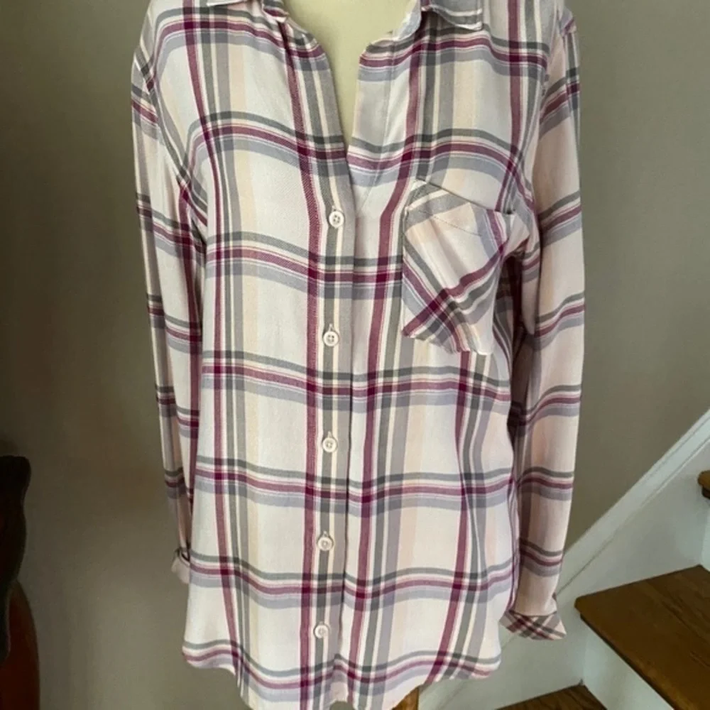 Anthropologie Pink Plaid Button Down Shirt - Picture 4 of 8
